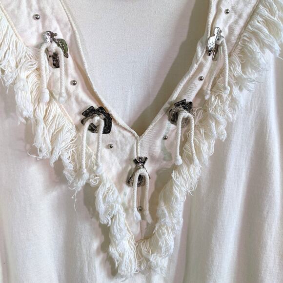 Joanie W. Vintage Southwestern Ivory White Concho Fringe Women’s Oversized Top - Picture 7 of 11
